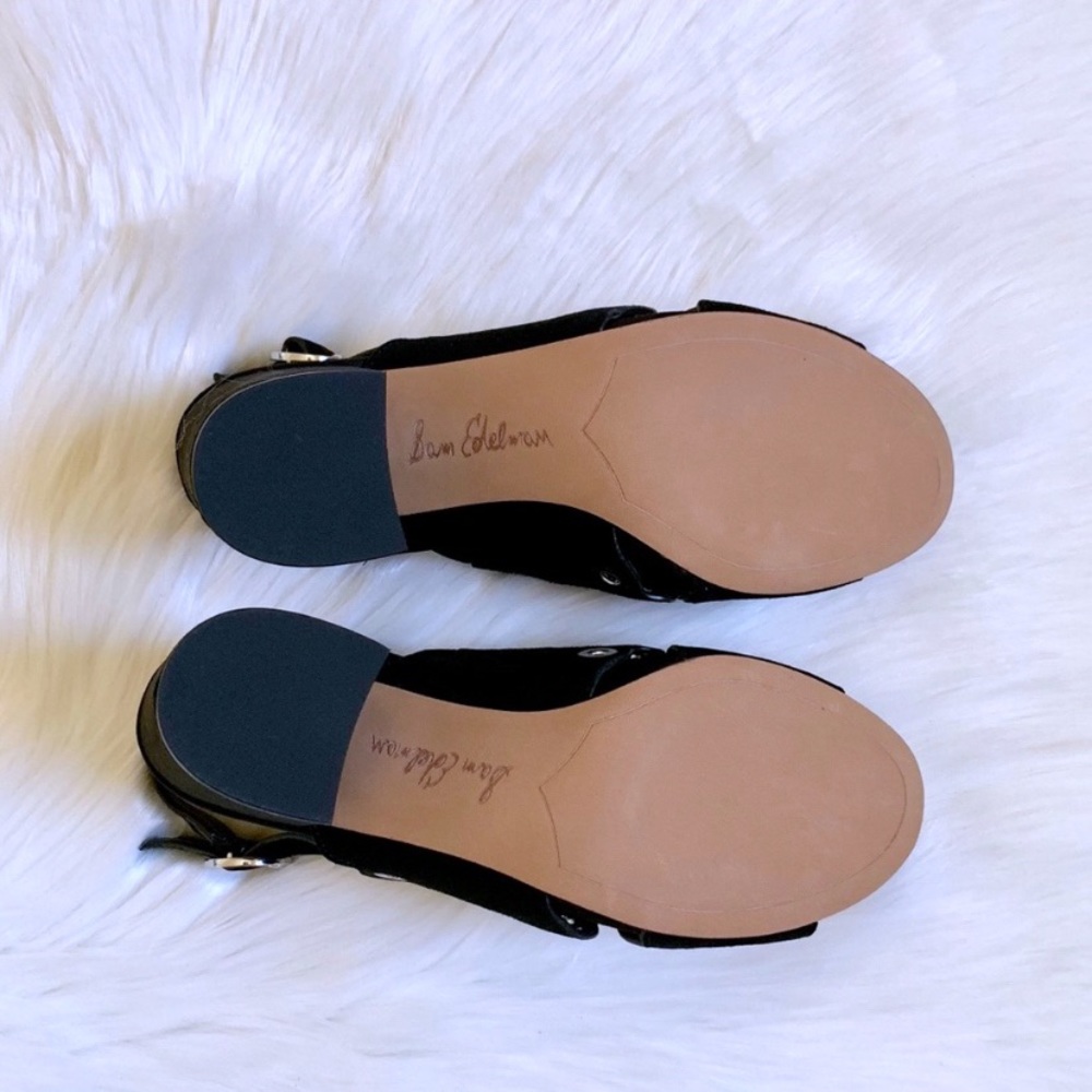 Sam Edelman Black Suede Grommet Block Heel Sandals - Picture 4 of 8